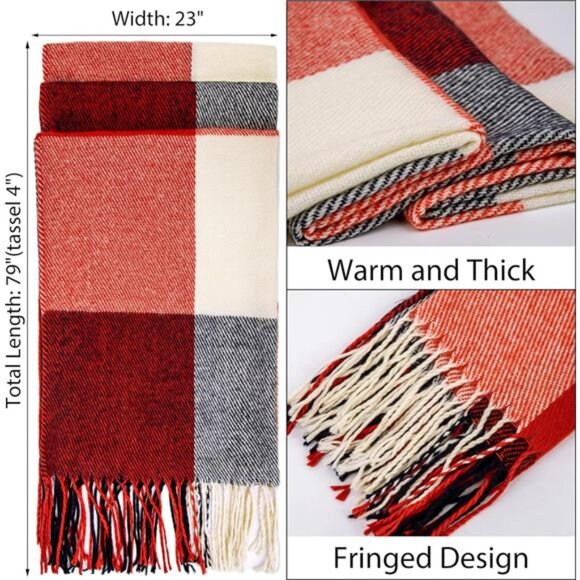 Women’s Plaid Winter Scarf Black Red Beige Large Warm Shawl Wrap Fashion Gift - Picture 2 of 7